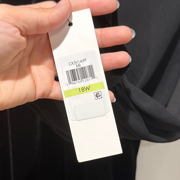 New Calvin Klein Velour Velvet Black Puff Sleeve Knee Dress 18W Whimsygoth Holid - Picture 7 of 11